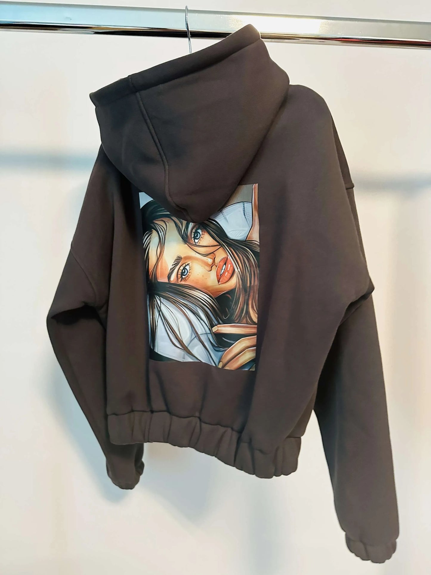 Damen Sweatshirt mit Kapuze LaLu FACE Kurz UNI