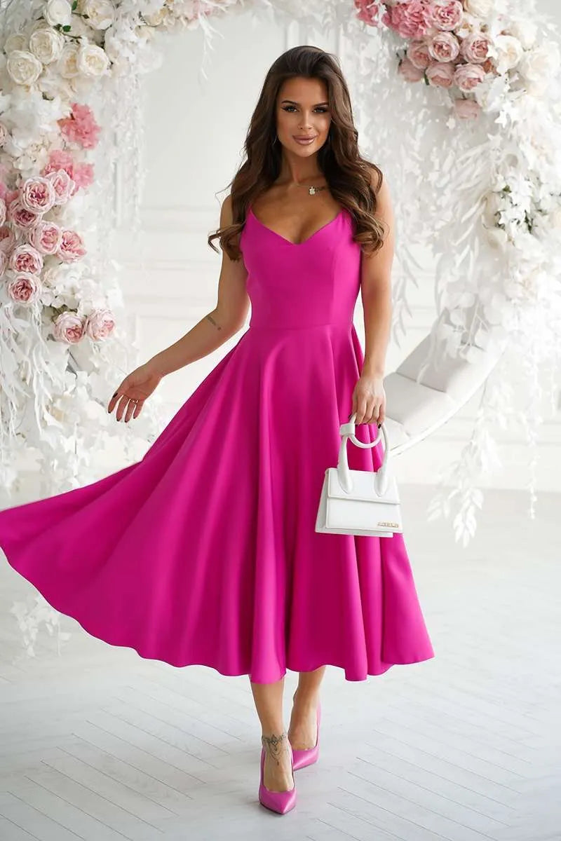 Midi Kleid Rosa mit dünnen Trägern Rückenfrei