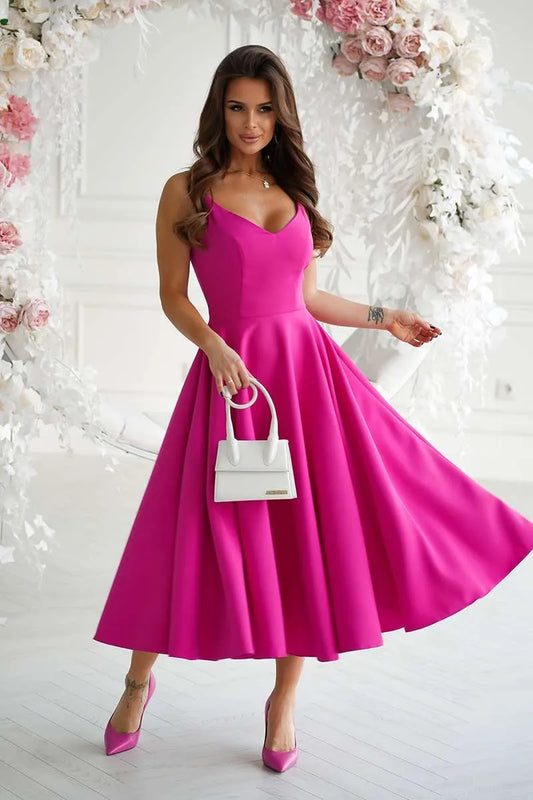 Midi Kleid Rosa mit dünnen Trägern Rückenfrei