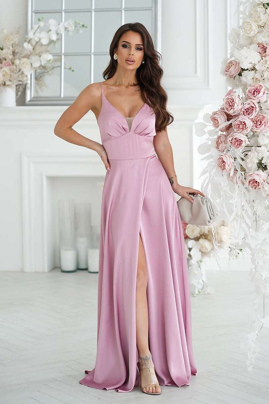 Langes Satin Kleid Puder Rosa