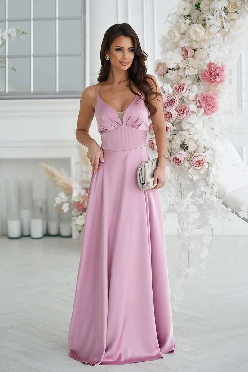 Satin Kleid Rosa mit Schlitz